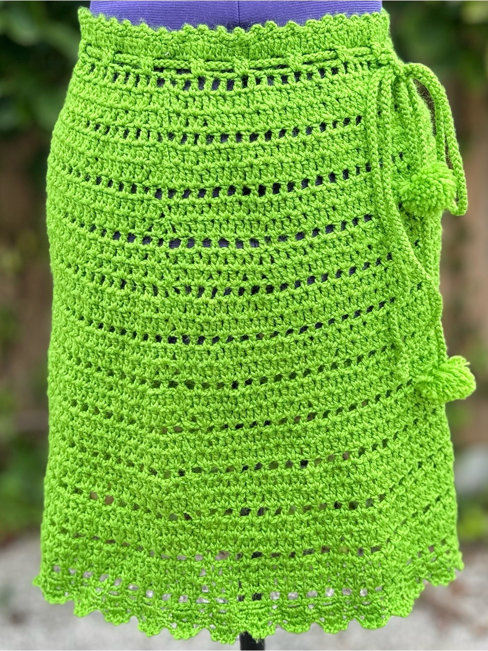 Vintage Small Crochet Bright Green Crochet Boho Hippie Skirt